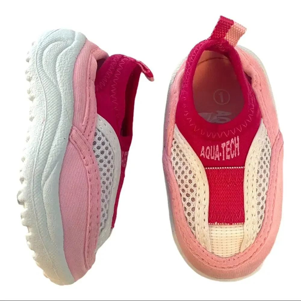 Baby Water Shoes Aqua Tech Pink White Mesh Infant Beach Pool Size 1